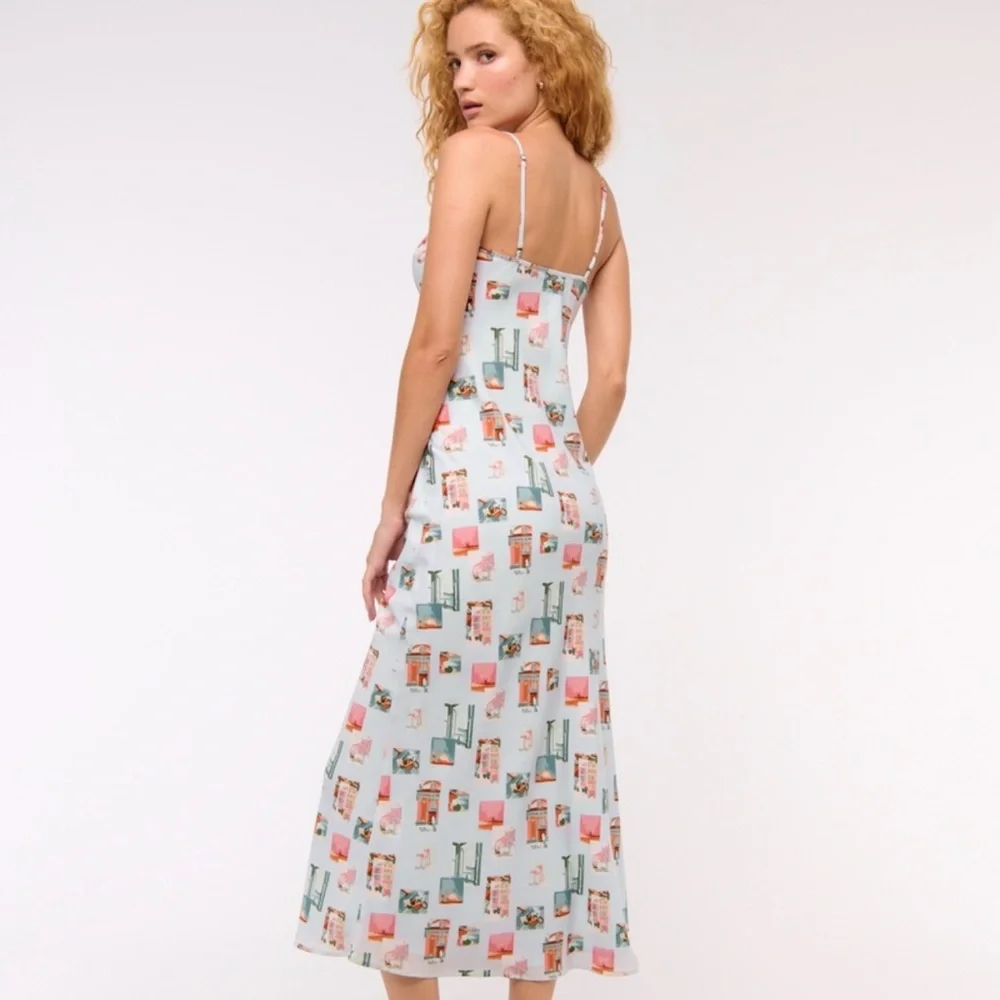 Abercrombie & Fitch Light Blue Printed Slip Maxi Dress